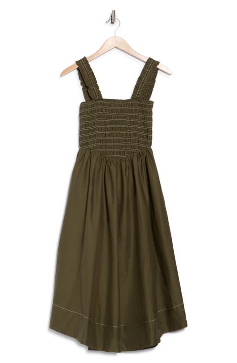 Smocked Cotton Poplin Fit & Flare Dress