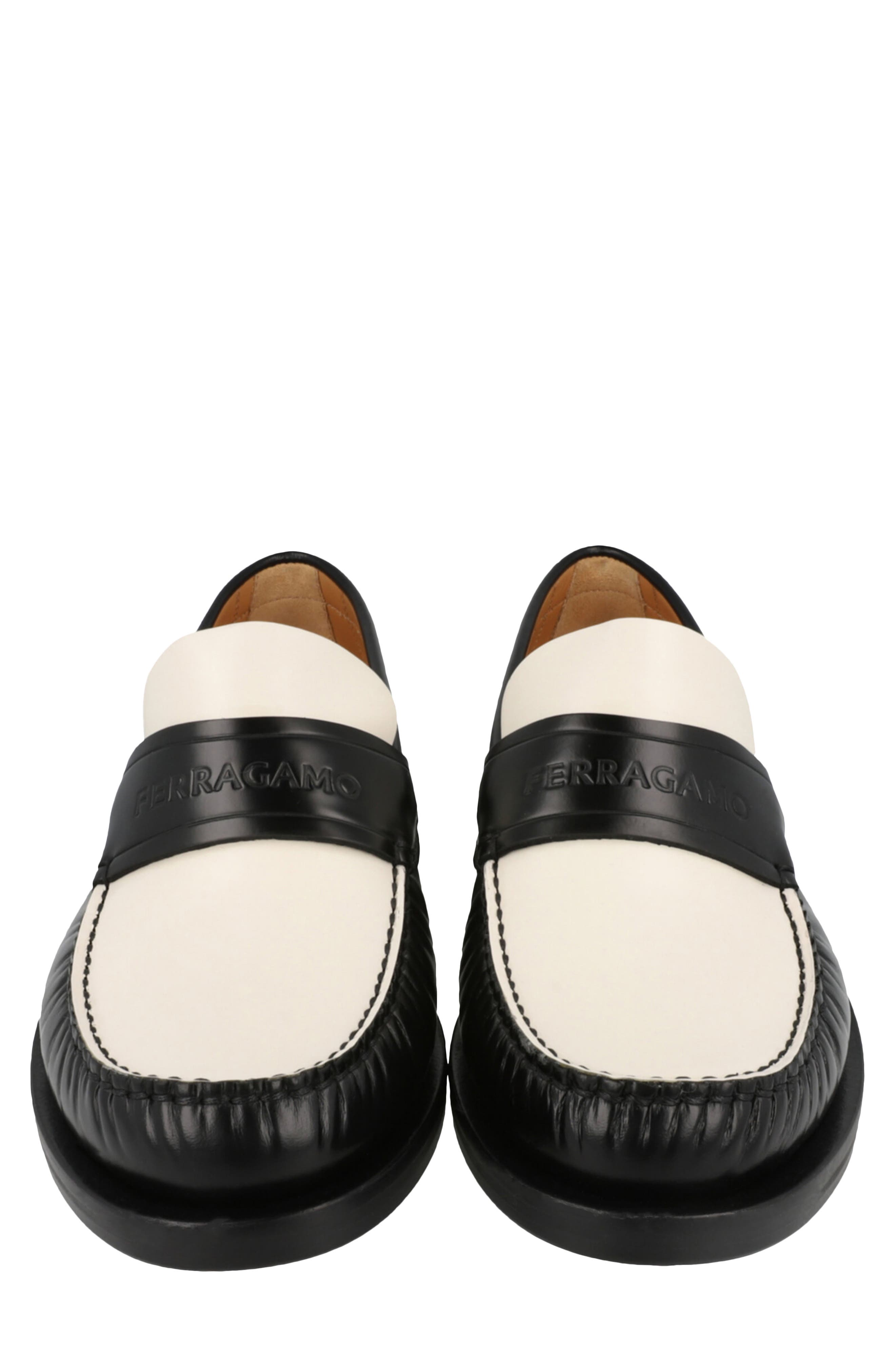 FERRAGAMO Fillmore Embossed Moc Toe Loafer, Alternate, color, Black