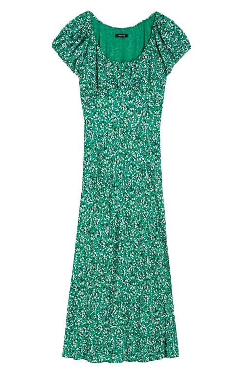 Madewell Ruched Scoopneck Midi Dress In Meadow Ditsy Kelly Green
