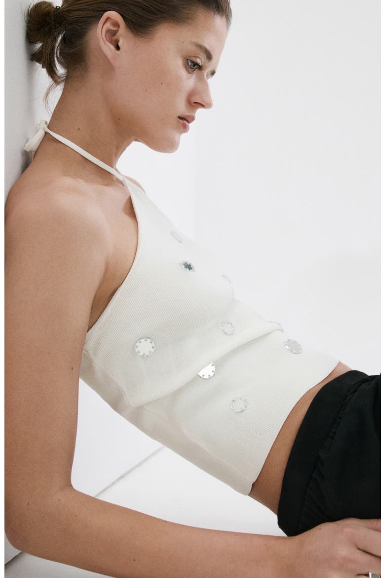 Metallic Appliqué Halter Top, Alternate, color, WHITE