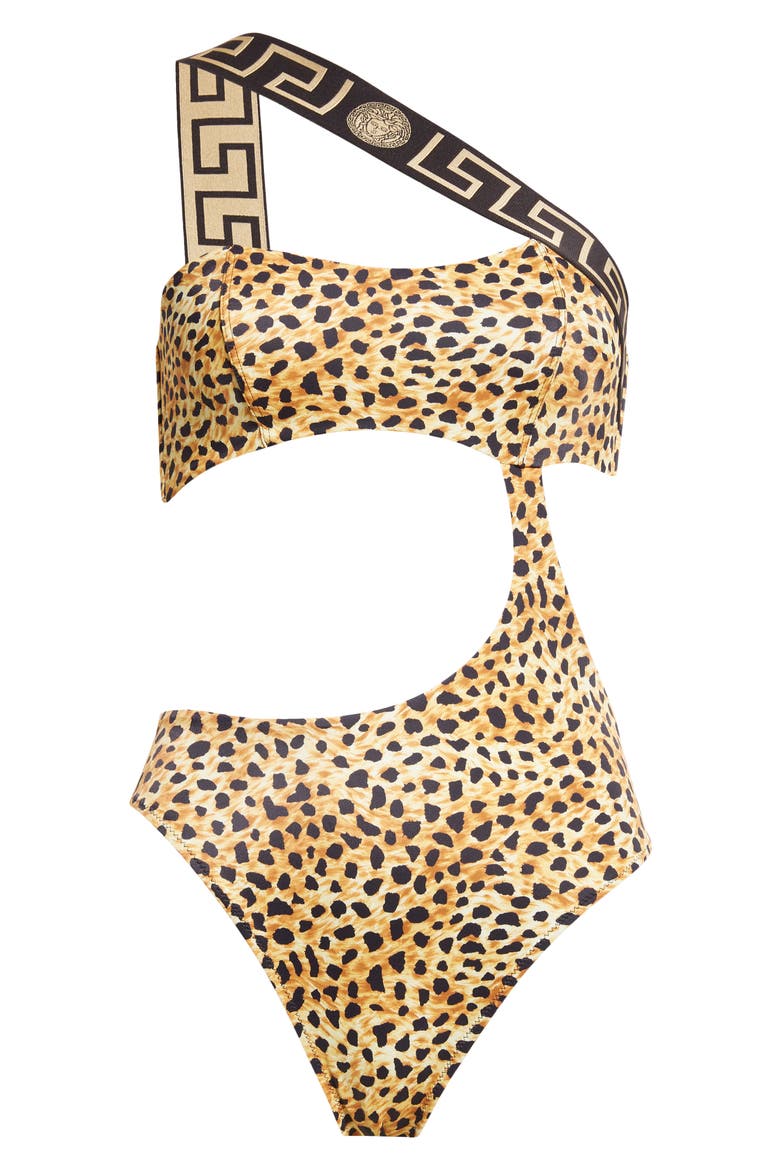 Cheetah Print Cutout One-Shoulder One-Piece Swimsuit, Alternate, color, NEUTRAL