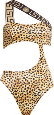 Versace Cheetah Print Cutout One-Shoulder One-Piece Swimsuit