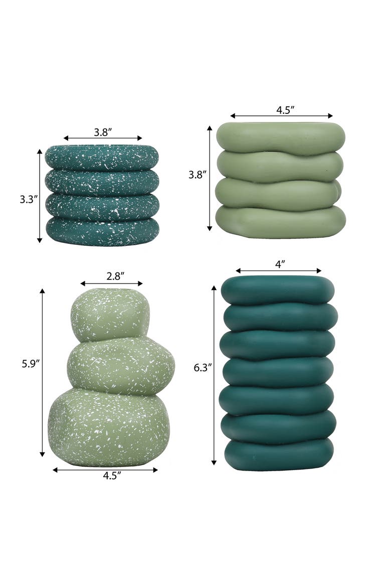 Hollis Modern Minimalist Handmade Concrete Stacked Ring Planter Set with Drainage Holes, Alternate, color, Teal