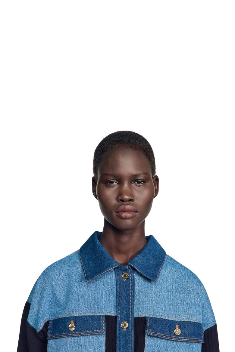 Oversized denim mix cardigan, Alternate, color, Blue