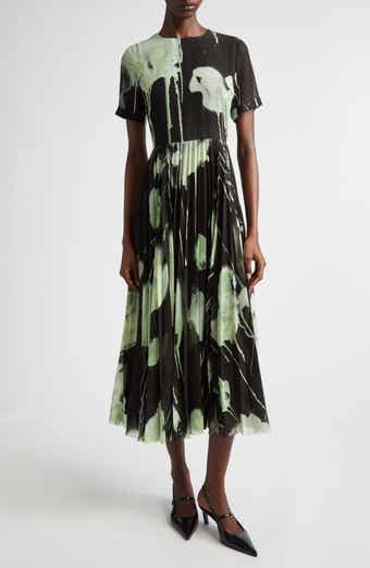 Watercolor Floral Pleated Chiffon A-Line Dress