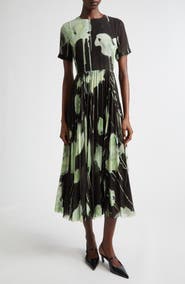 Jason Wu Collection Watercolor Floral Pleated Chiffon A-Line Dress