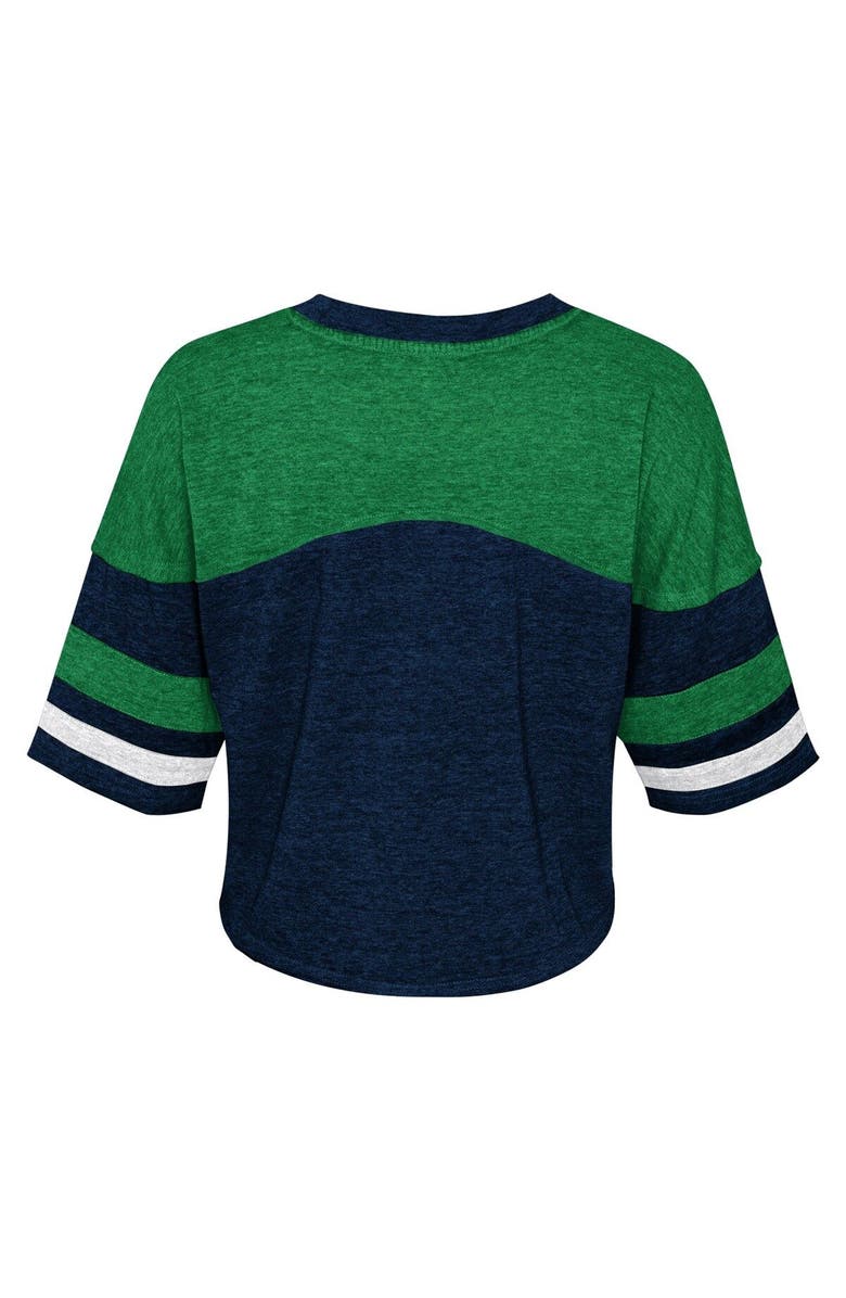 Outerstuff Girls Youth Navy Notre Dame Fighting Irish Sunday Friday Sleeve Stripe Jersey T-Shirt, Alternate, color, 