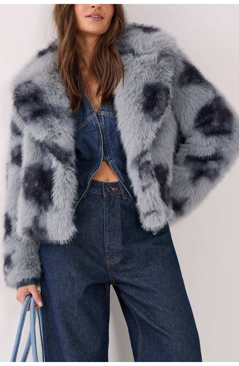 NASTY GAL Cow Fur Collar Jacket, Alternate, color, Blue