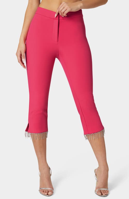 Bebe Mid Waist Rhinestone Fringe Capri In Pink