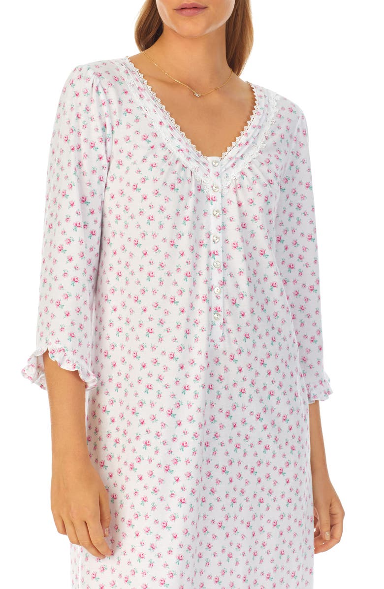 Eileen West Rose Three-Quarter Sleeve Long Nightgown, Alternate, color,