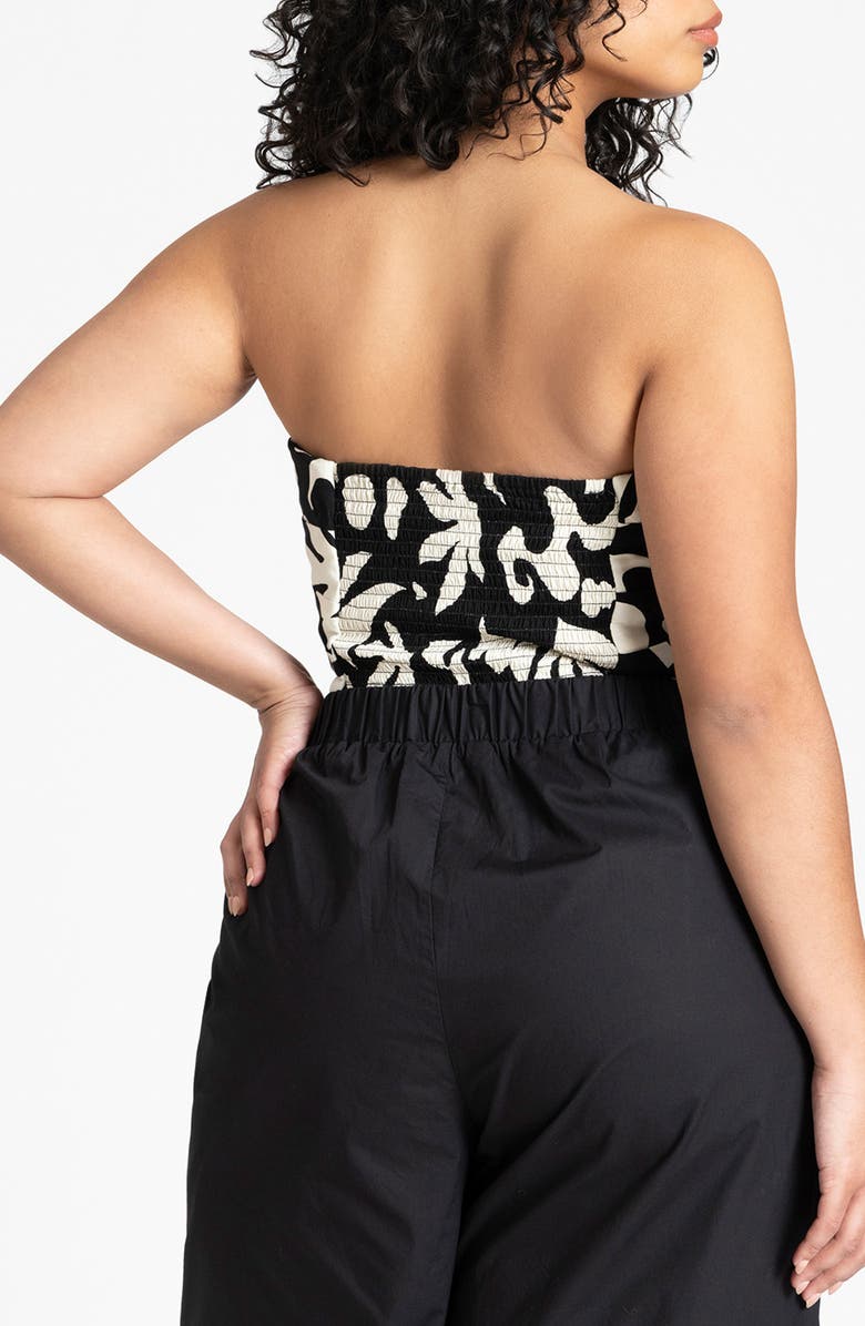 ELOQUII Print Tie Front Strapless Crop Top, Alternate, color, 