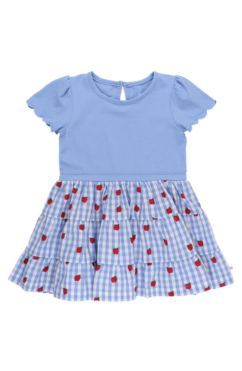 RuffleButts Mixed Media Short Sleeve Tiered Dress, Main, color, Apple Orchard Classic Gingham