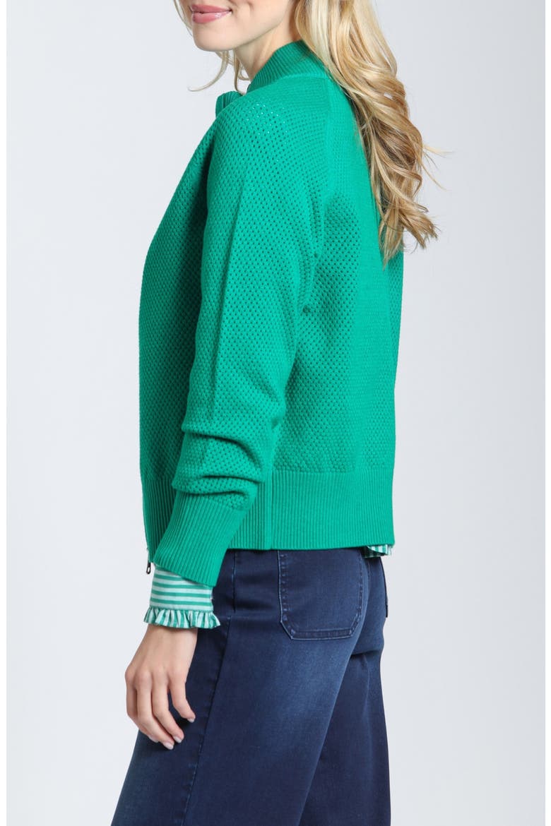 Mesh Pointelle Zip Full Zip Sweatshirt, Alternate, color, EMERALD