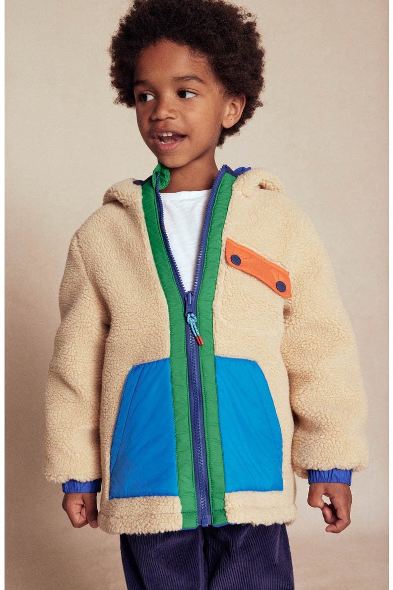 Kids' Reversible Cozy Hooded Jacket, Alternate, color, BEIGE/ MAZARINE BLUE