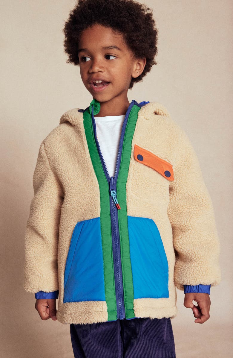 Mini Boden Kids' Reversible Cozy Hooded Jacket, Alternate, color, Beige/ Mazarine Blue