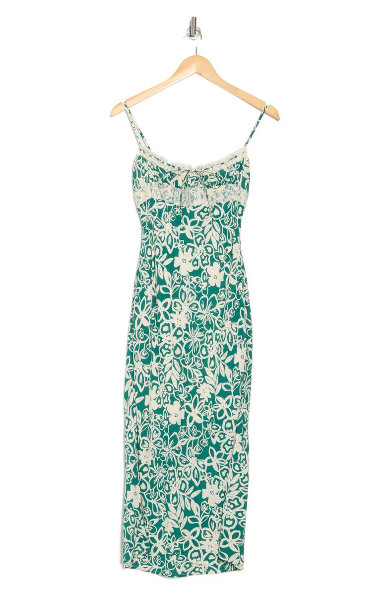 Lush Contrast Lace Midi Slipdress, Alternate, color, Green Cream Floral