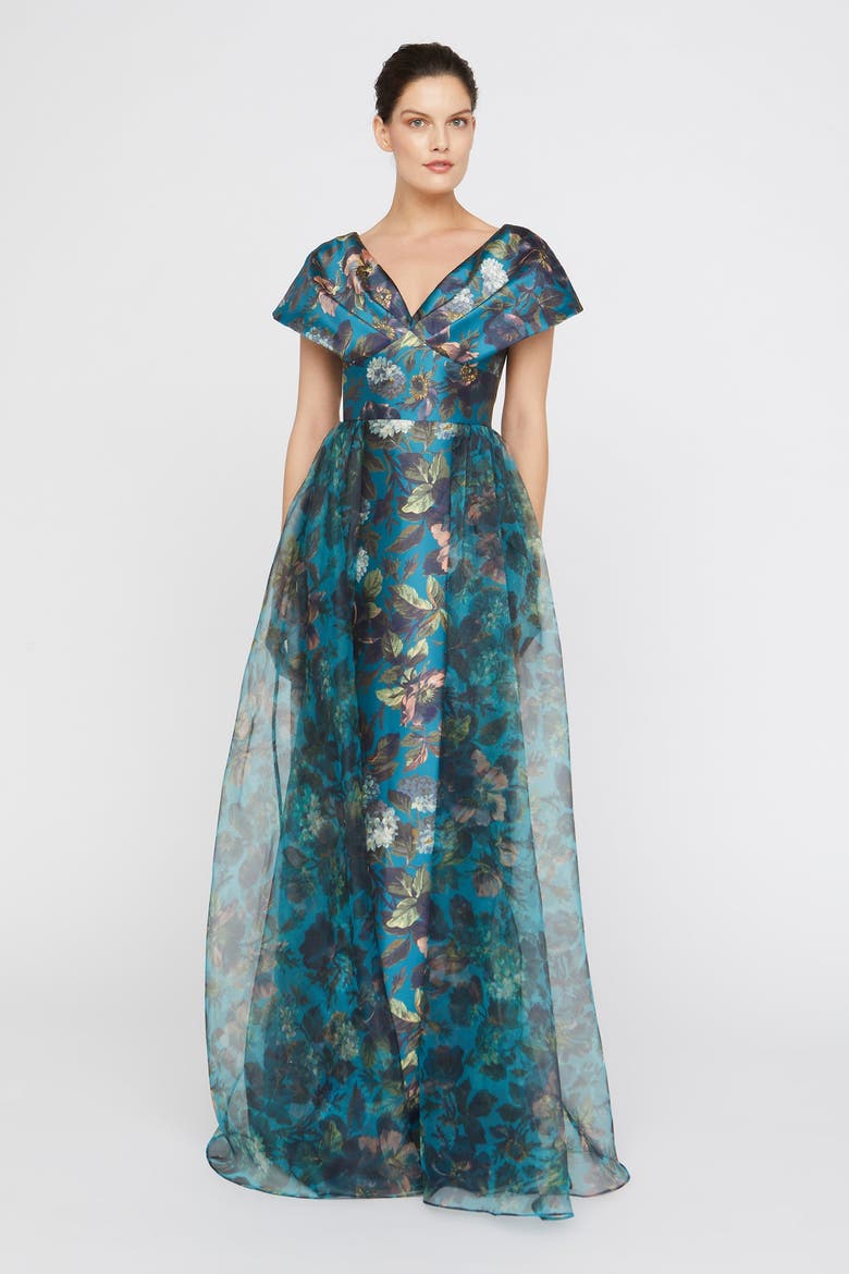 Azaria Draped V-Neck Mikado Gown, Alternate, color, Gilded Hydrangea