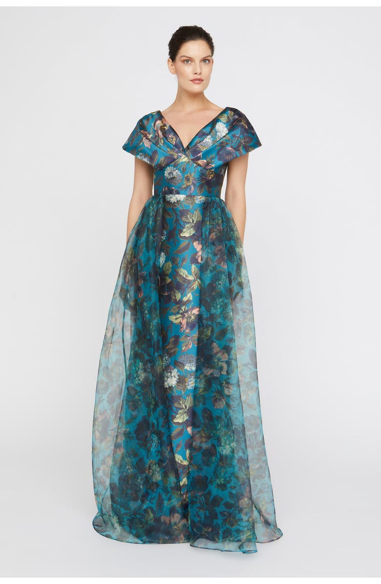 Theia Azaria Draped V-Neck Mikado Gown, Alternate, color,