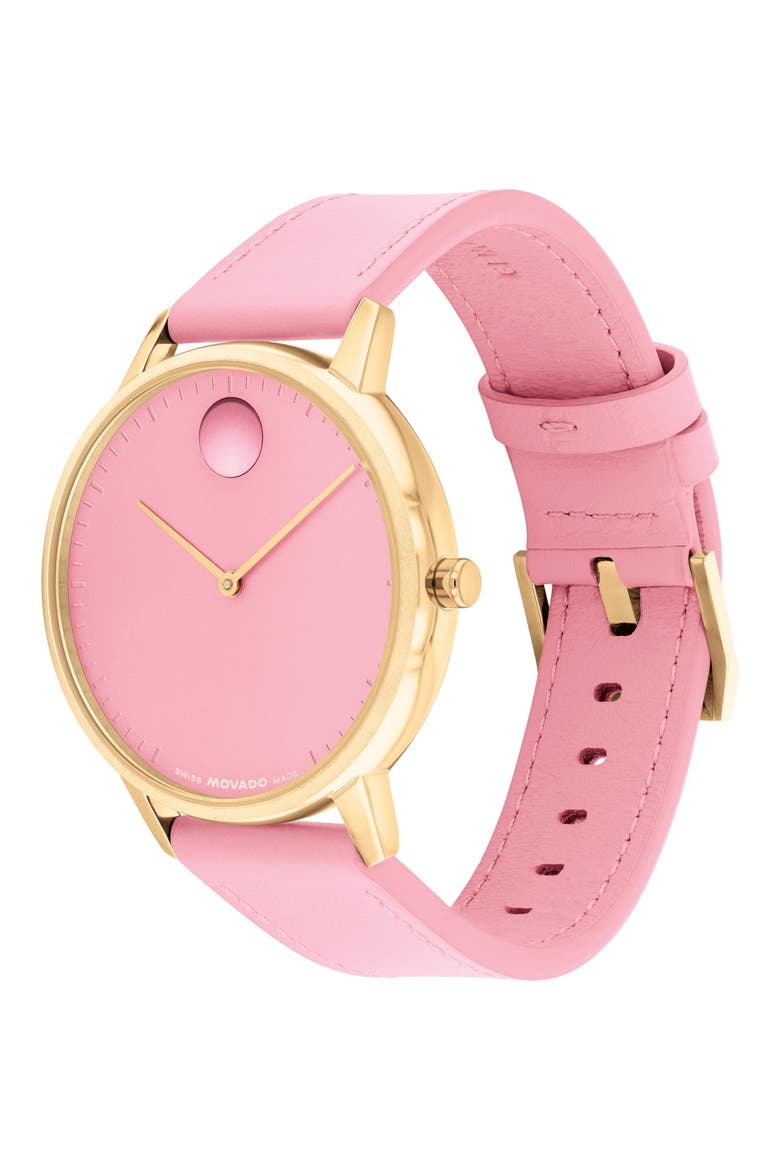 Face Leather Strap Watch, 39mm, Alternate, color, PINK