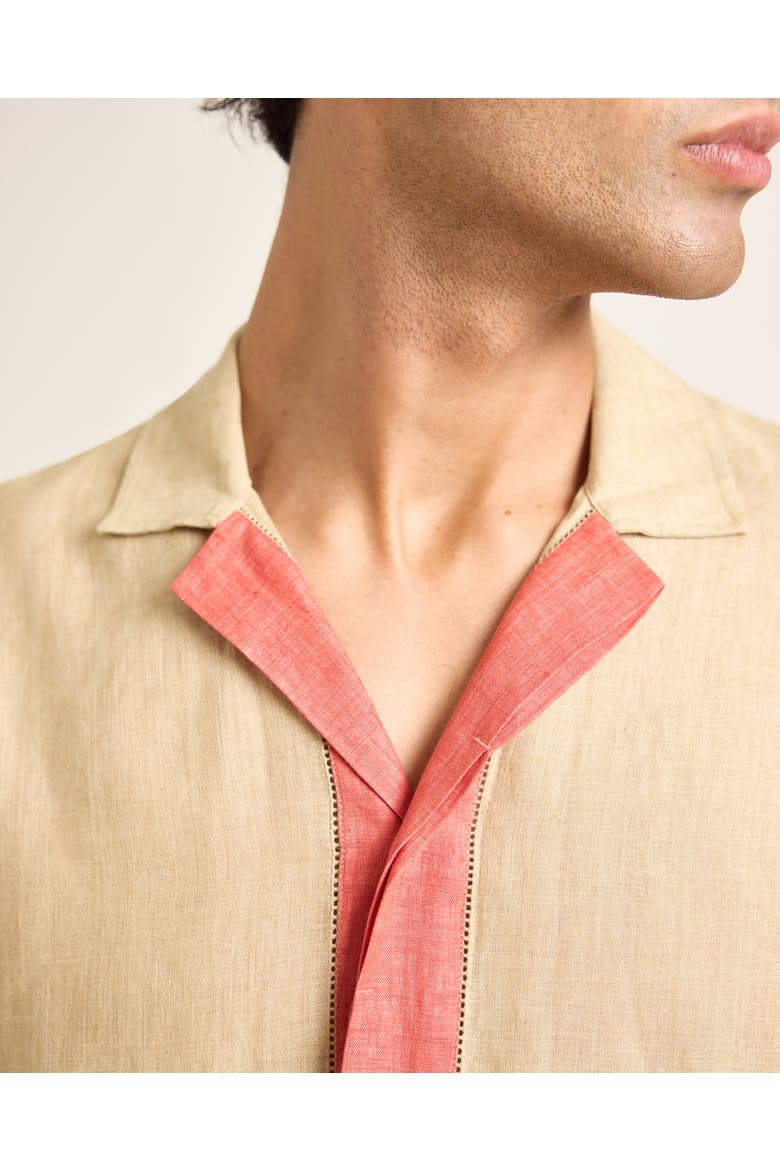 Maitan Lino Relaxed-Fit Shirt, Alternate, color, Biscuit/Dark Ruby