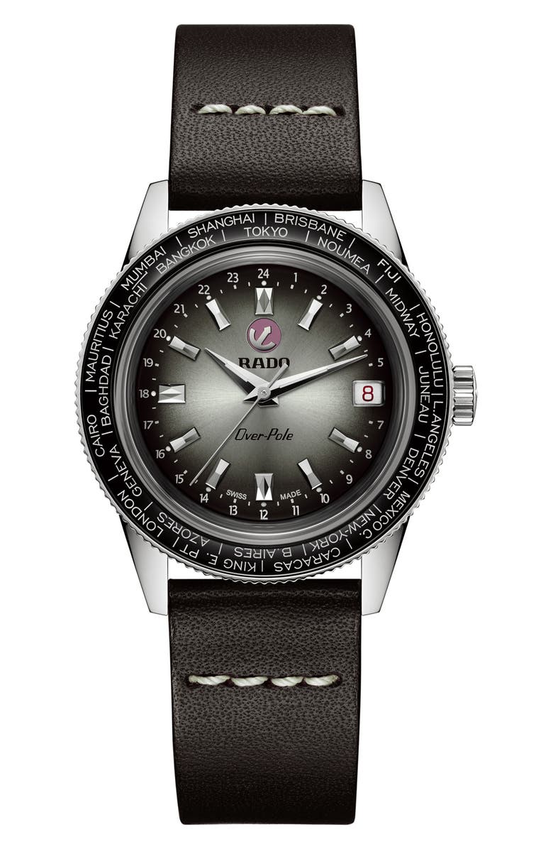 RADO Captain Cook Over-Pole Leather Strap Watch, 37mm, Main, color,