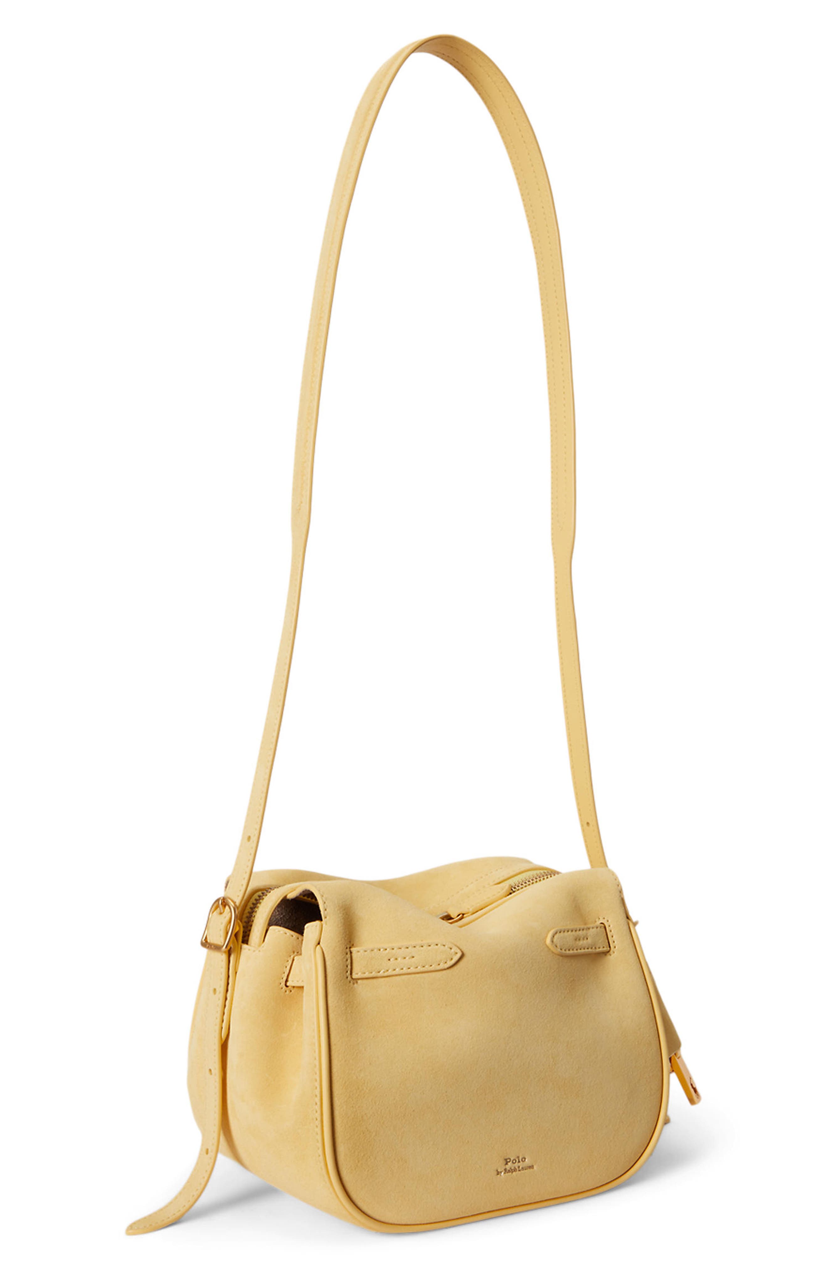 Polo Ralph Lauren Small Polo ID Suede Satchel, Alternate, color, Lemon Meringue