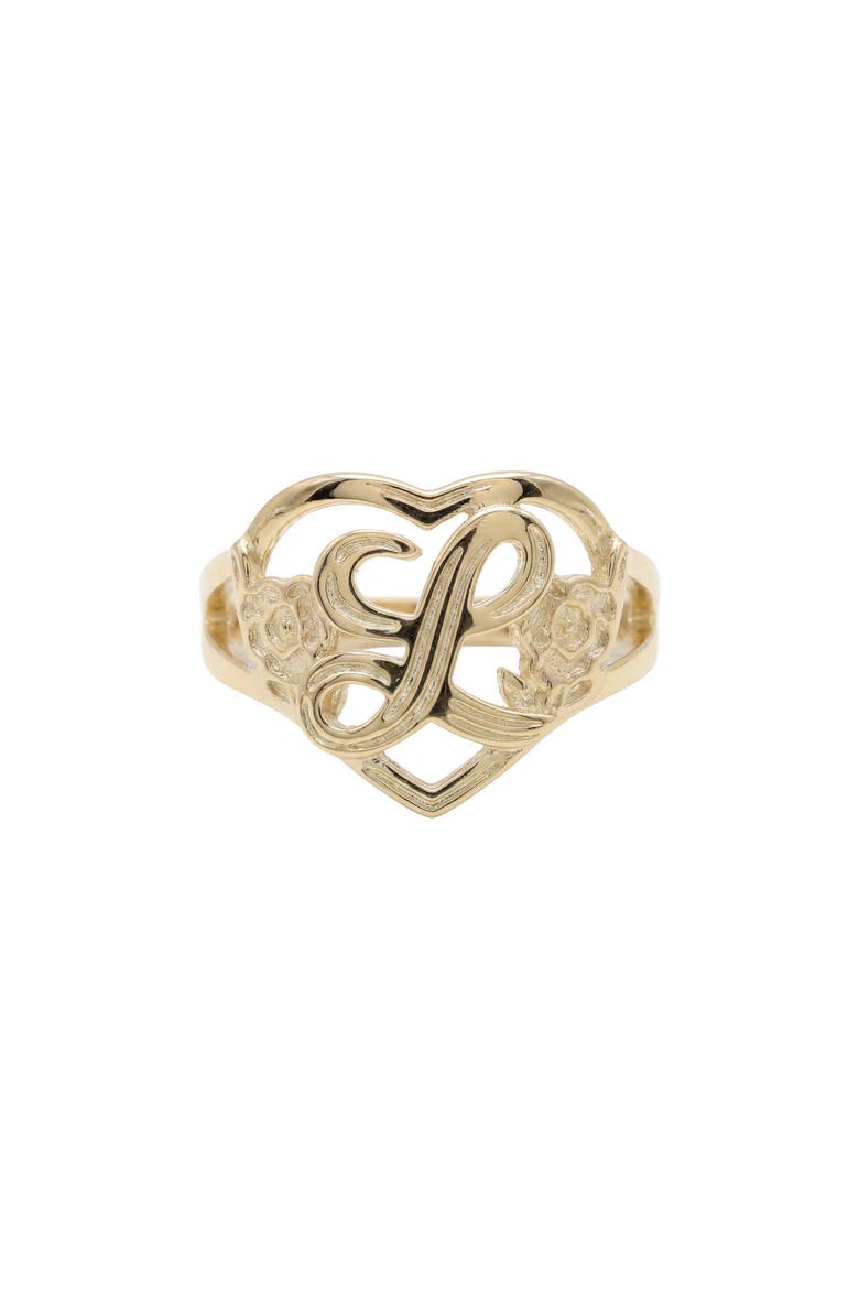 The Cutout Flower Heart Letter Ring, Main, color, GOLD L