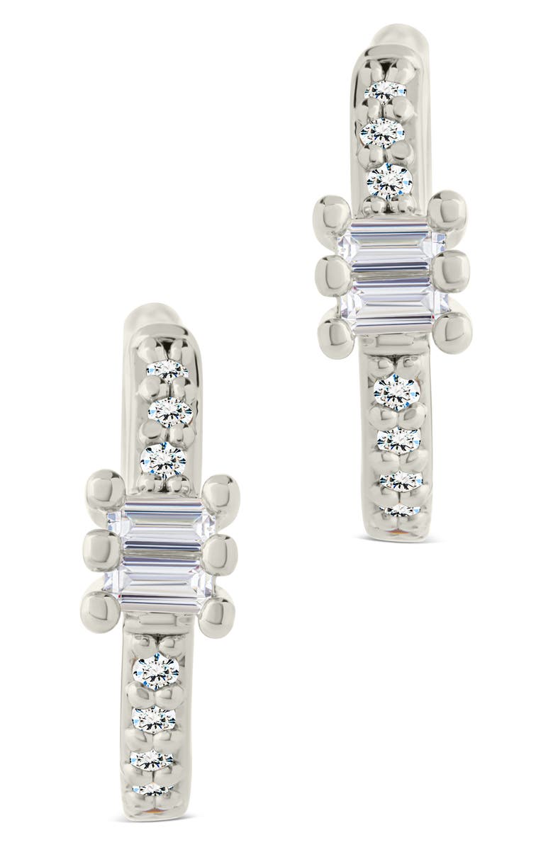 Sterling Forever Kristin Emerald Cut Cubic Zirconia Micro Hoop Earrings, Alternate, color, Silver