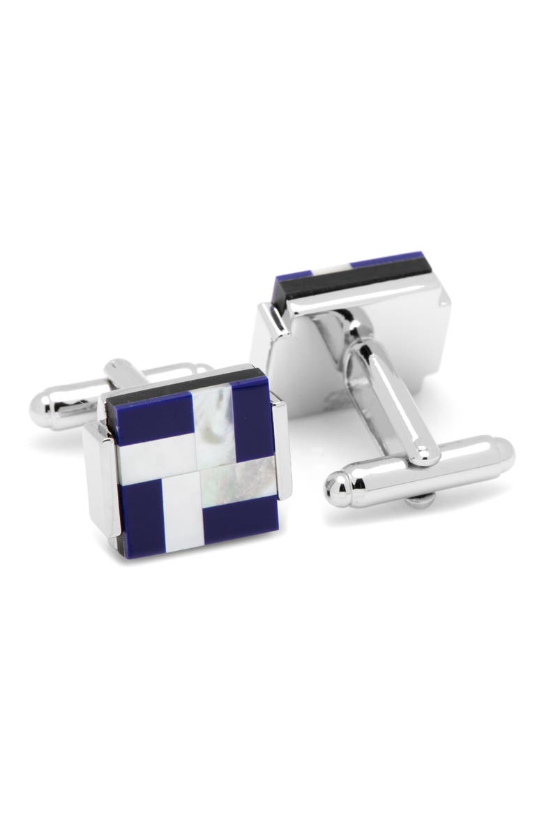 Mother-Of-Pearl Cuff Links, Alternate, color, BLUE