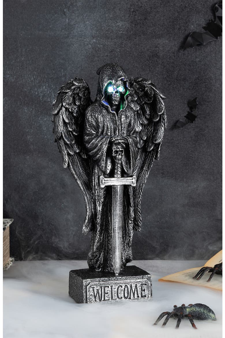 Halloween Lighted Resin Grim Reaper Skulls Candles Table Decor with Timer, Alternate, color, Black