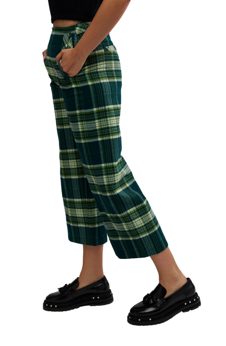 Free People Acadia Plaid Crop Pants, Alternate, color, Green Combo
