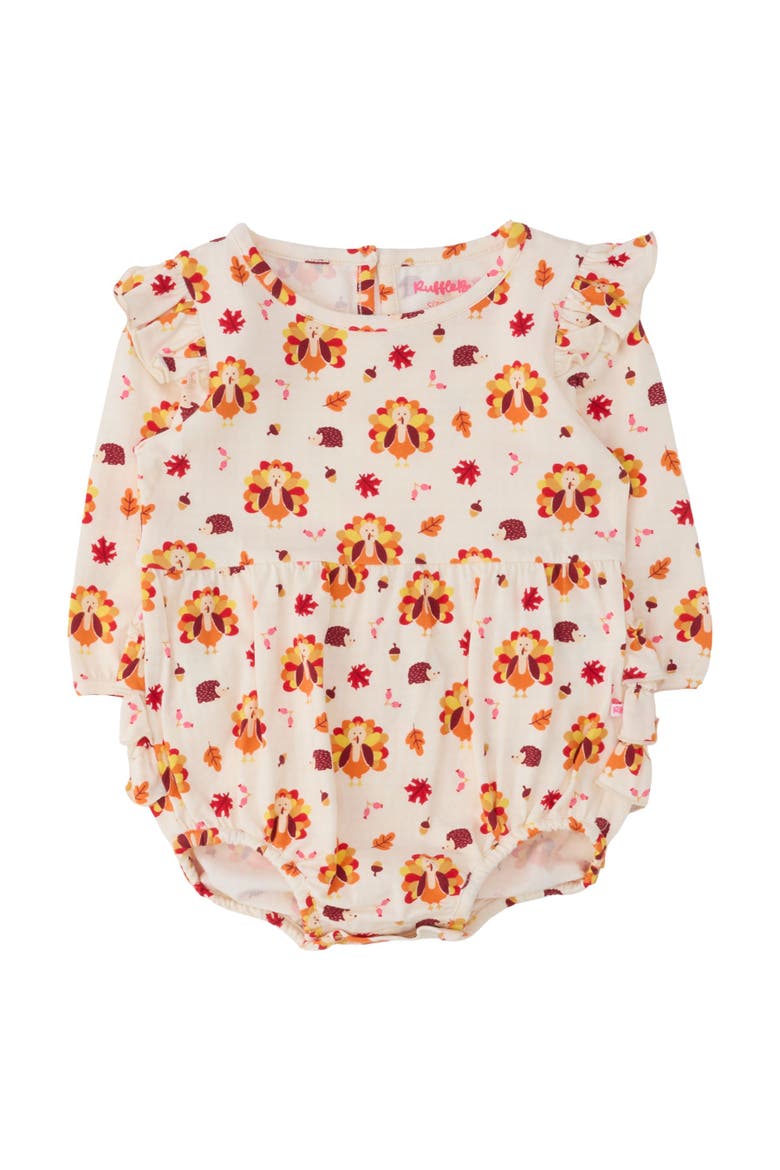 Long Sleeve Flutter Bubble Romper, Main, color, Gobble Gobble