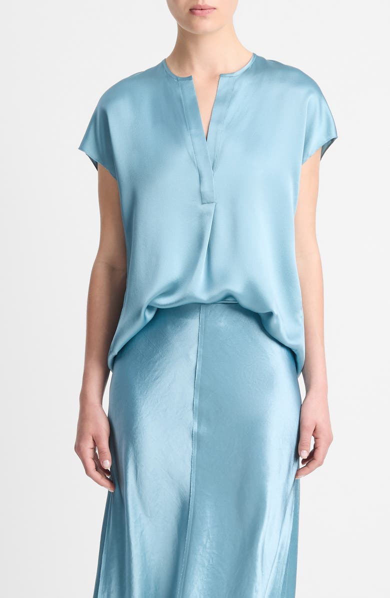 Vince Split Neck Silk Top, Main, color, 