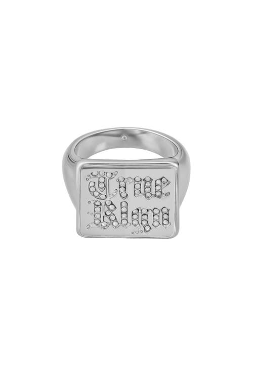 True Religion Logo Square Ring In Metallic