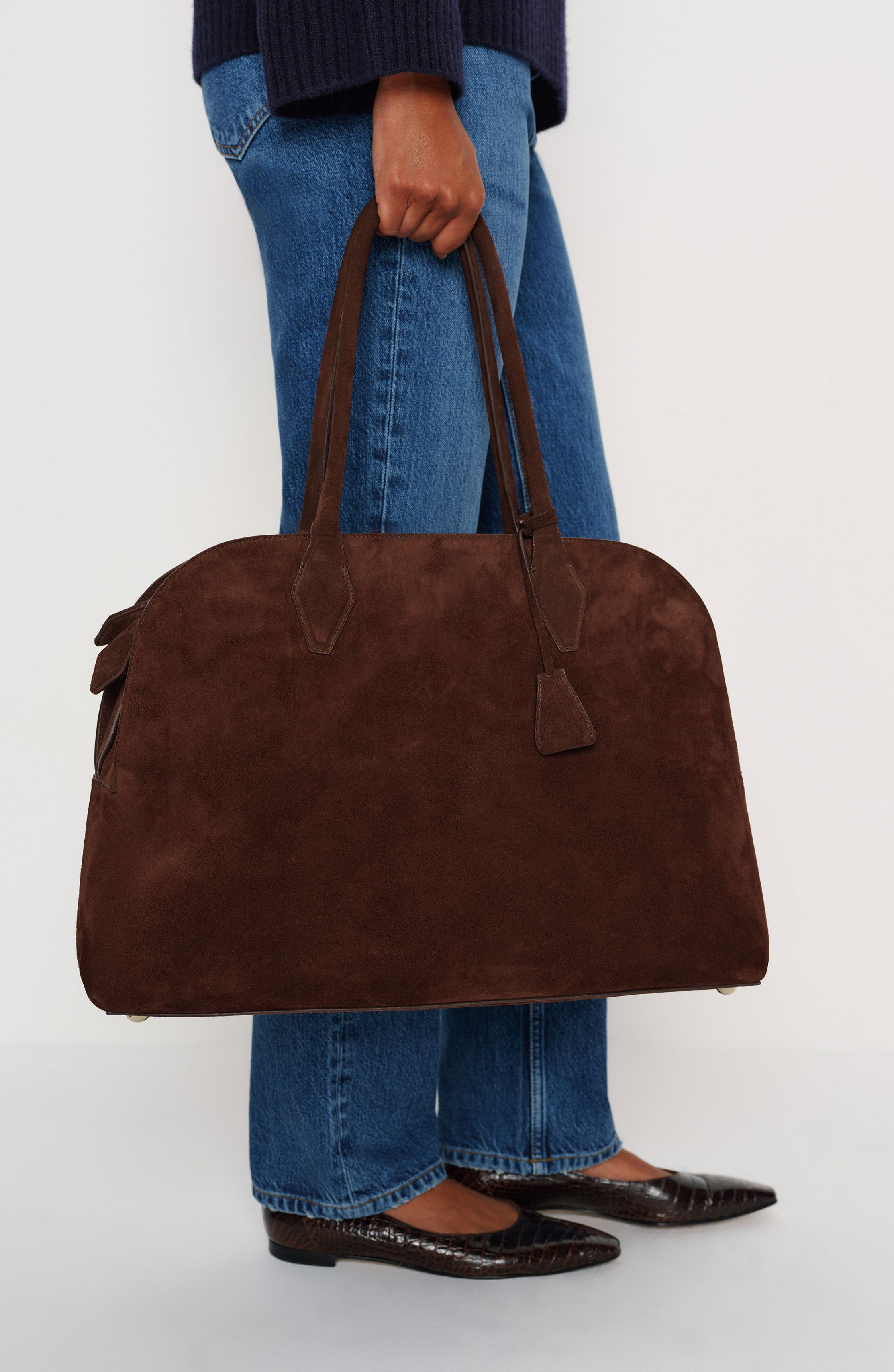 Reformation Seraphina Suede Tote, Alternate, color, Espresso Suede