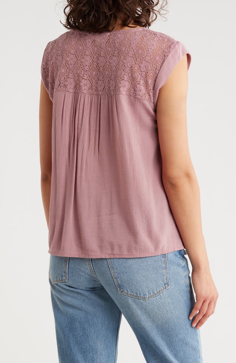 Lucky Brand Lace Trim Cap Sleeve Top, Alternate, color, Nostalgia Rose
