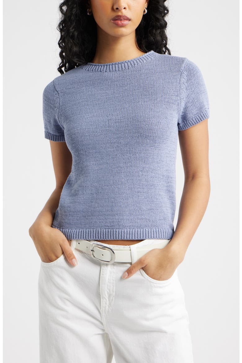 Short Sleeve Cotton Blend Sweater, Main, color, BLUE UMBRA