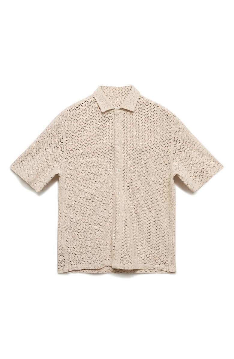 MANGO Openwork Knit Short Sleeve Button-Up Shirt, Main, color, 