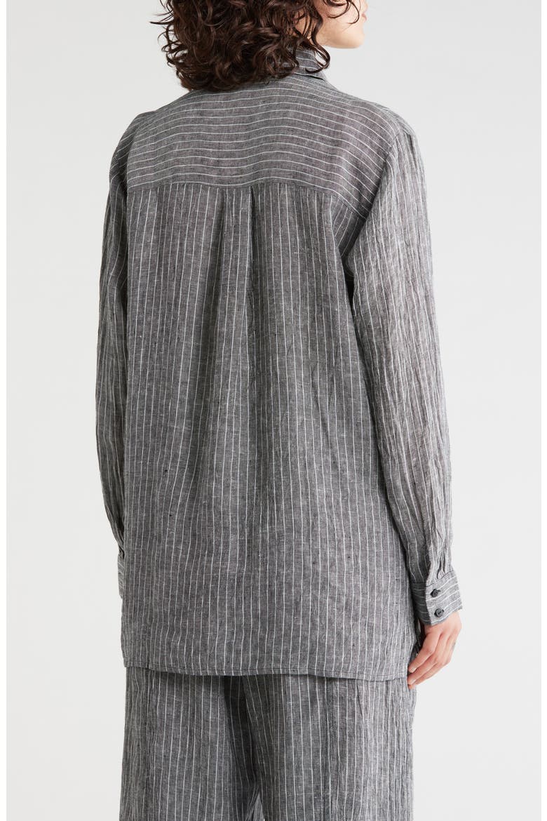Collared Organic Linen Shirt, Alternate, color, BLACK/ WHITE