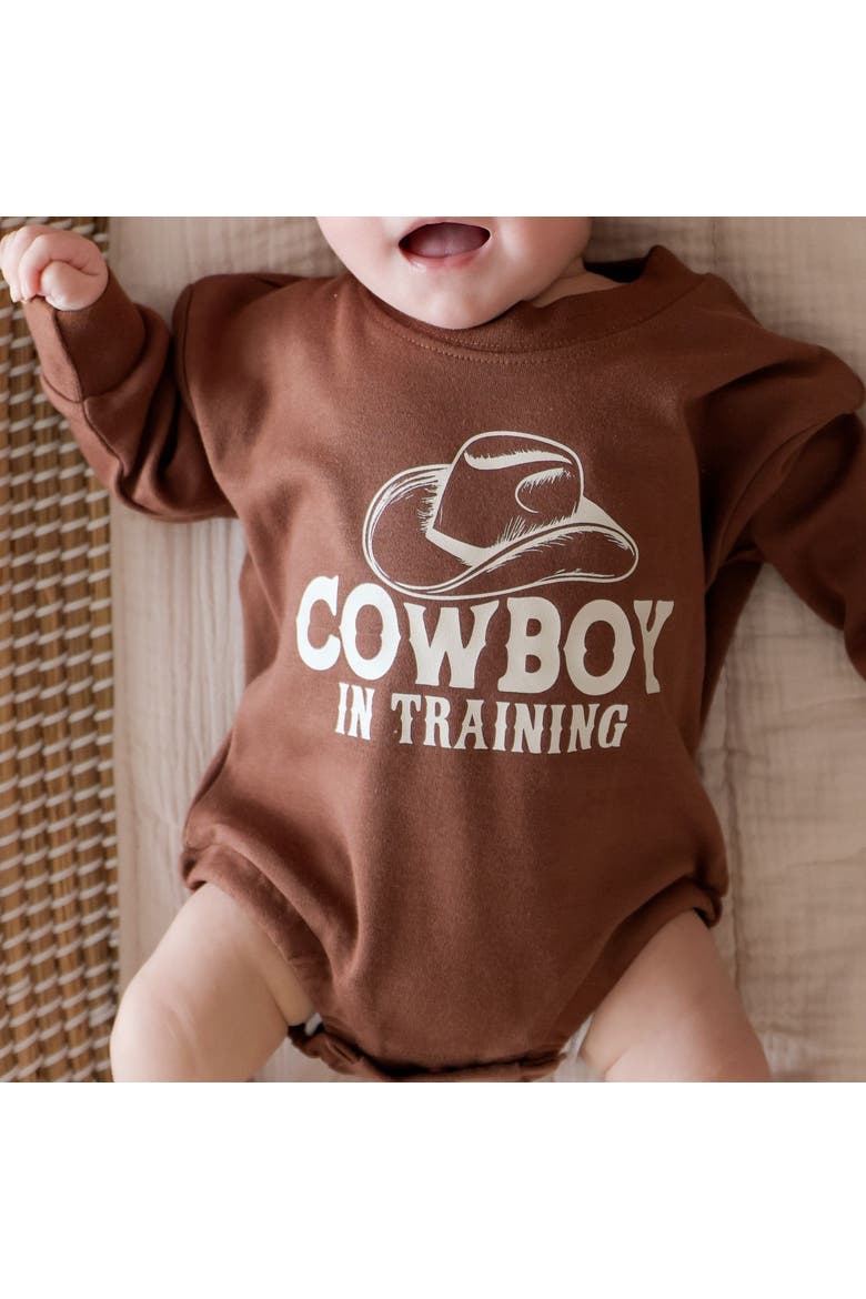 Cowboy In Training Western Long Sleeve Romper, Alternate, color, Brown