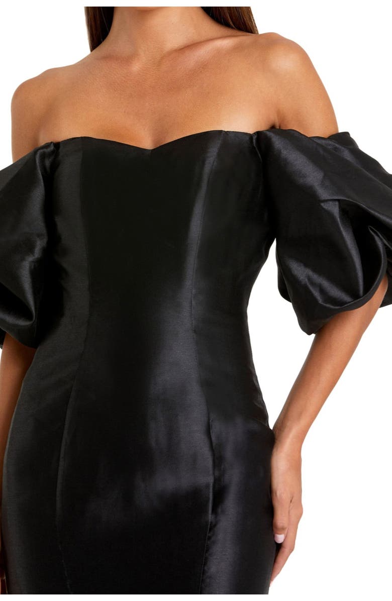 Mac Duggal Petite Sweetheart Off The Shoulder Puff Sleeve Gown, Alternate, color, Black