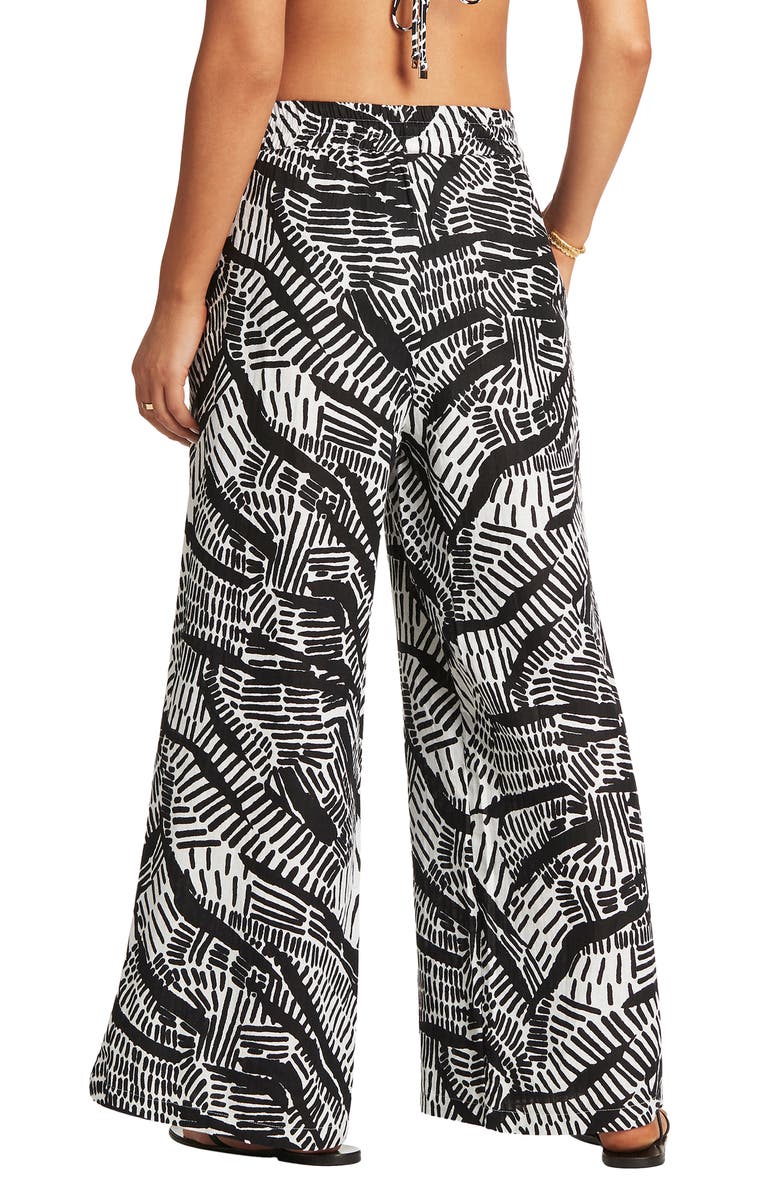 Sea Level Print Cotton Wide Leg Cover-Up Pants, Alternate, color,