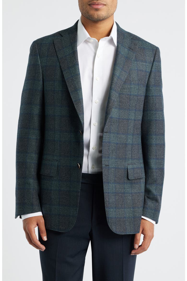 Shadow Check Slub Super 110s Wool Mouliné Sport Coat, Main, color, TEAL