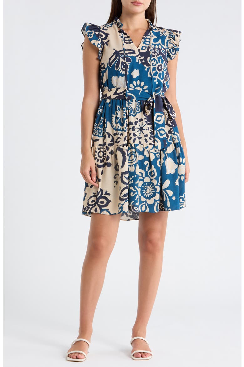 Flutter Sleeve Dress, Main, color, BLUE MULTI