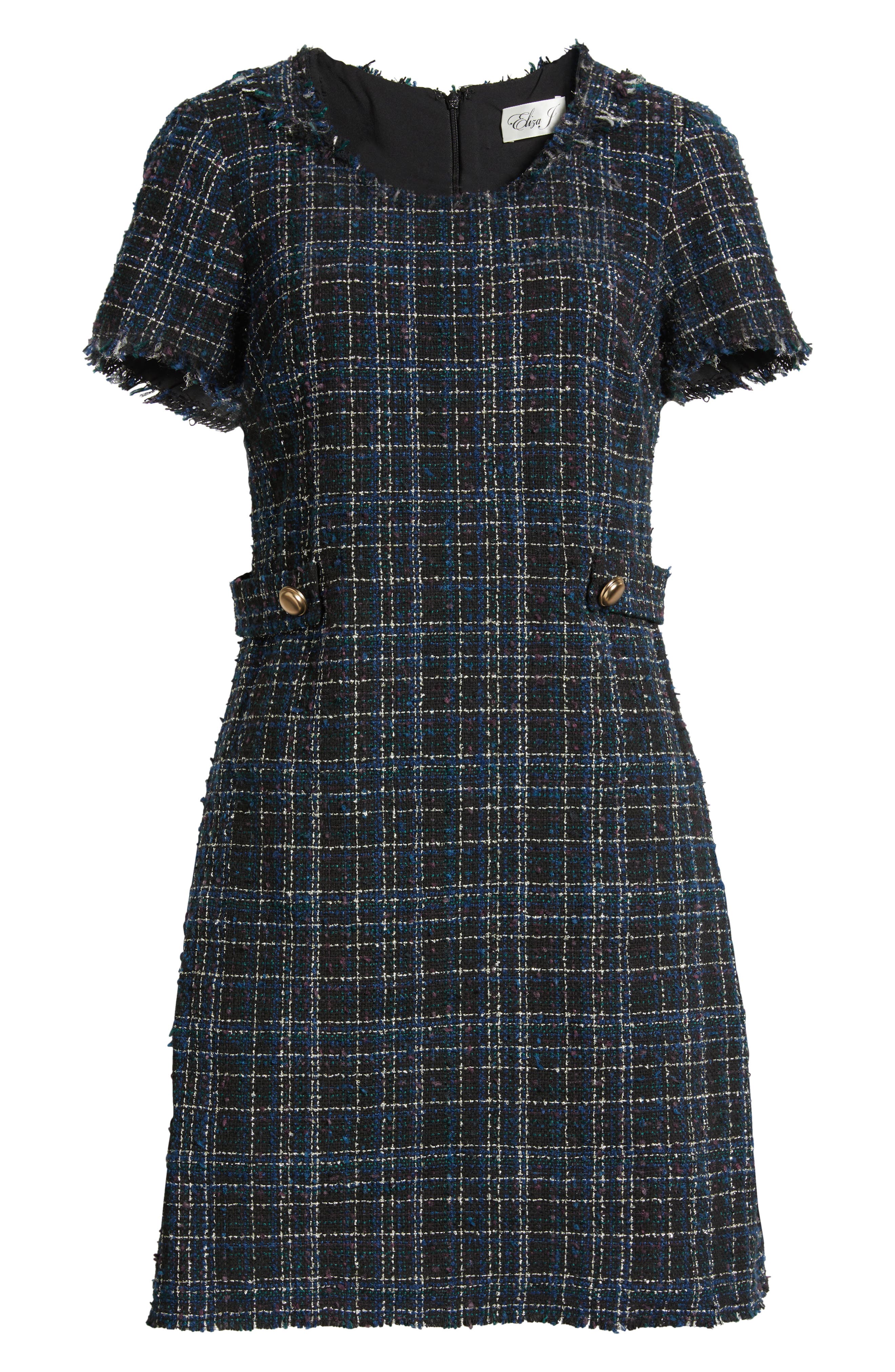 a line tweed dress Tweed A-Line Ruffle Collared Women Midi Dress, Black / L