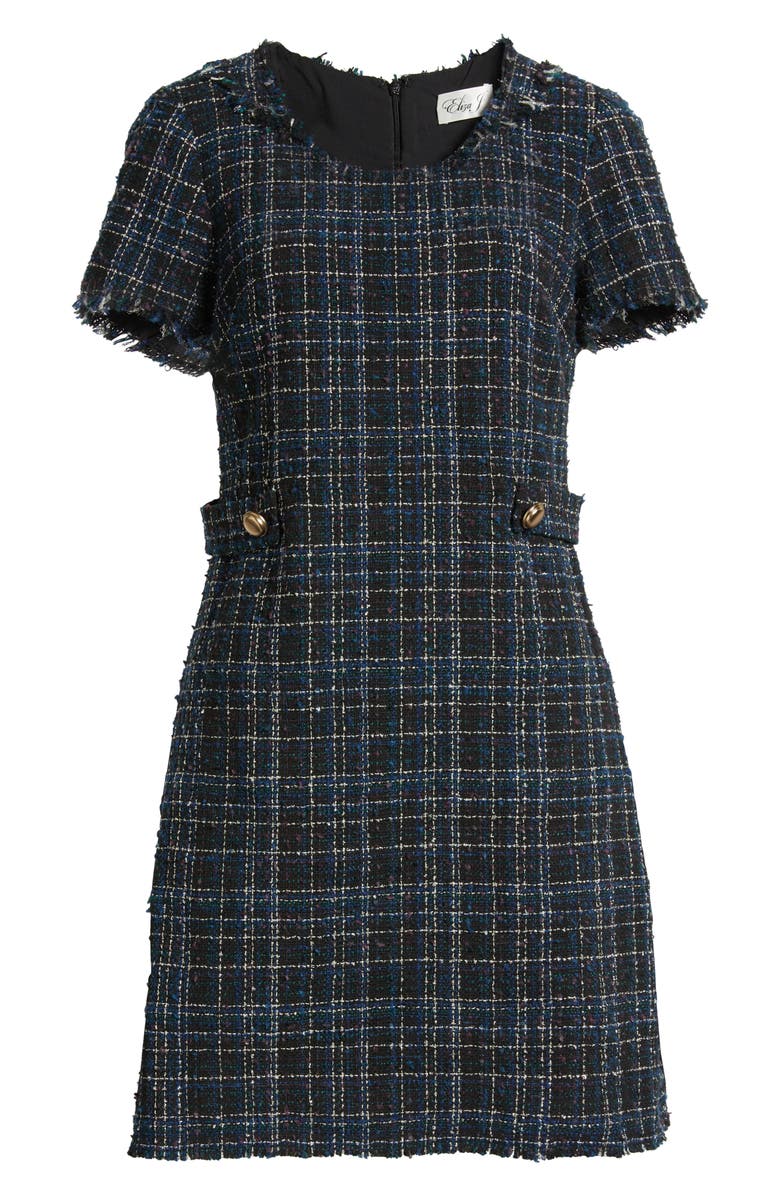 Eliza J Tweed A-Line Dress, Alternate, color, Navy Black