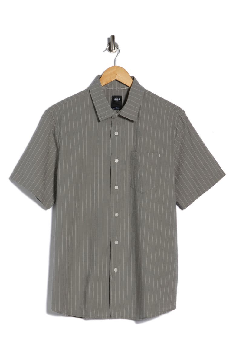 Union Jupiter Yarn Dyed Seersucker Short Sleeve Button-Up Shirt, Main, color, Light Harbor