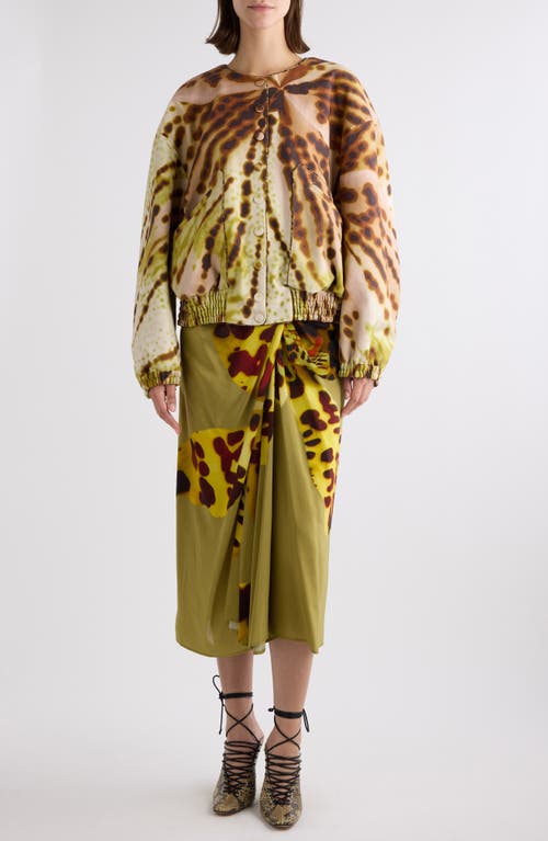 Dries Van Noten Vadon Leopard Orchid Print Cotton Bomber Jacket In Olive