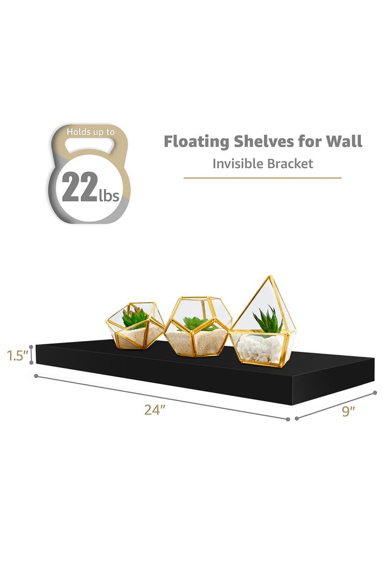 24" x 9" Set of 4 Floating Wall Shelves, Alternate, color, BLACK