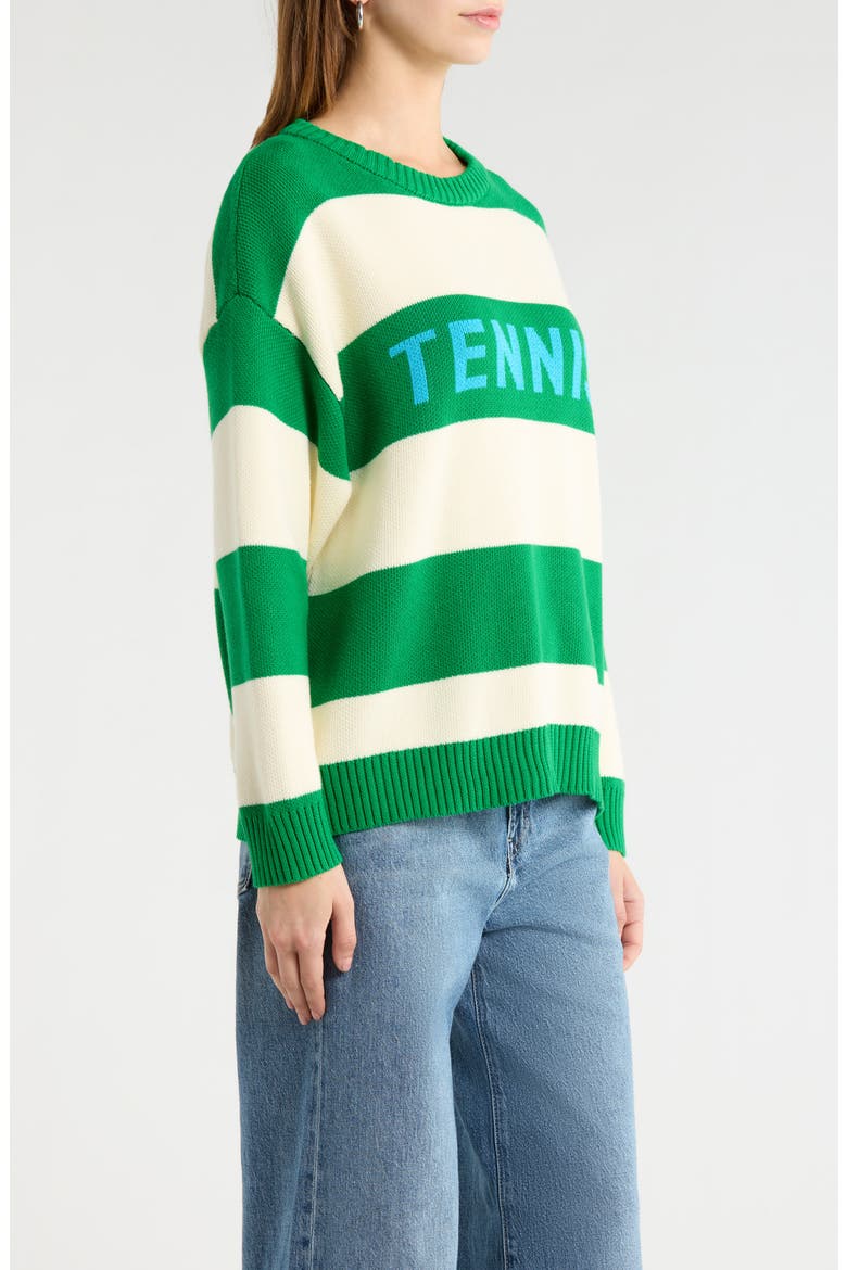 Tennis Stripe Relaxed Fit Cotton Sweater, Alternate, color, KELLY-CREAM